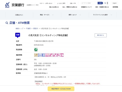 京葉銀行 小見川支店のクチコミ・評判とホームページ