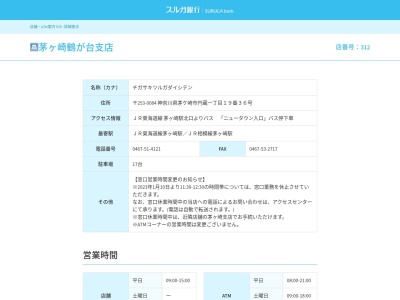 スルガ銀行茅ケ崎鶴が台支店(神奈川県茅ヶ崎市円蔵1-19-36)