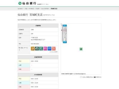 仙台銀行宮城町支店(宮城県仙台市青葉区落合2-11-7)