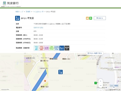 筑波銀行みらい平支店(茨城県つくばみらい市紫峰ヶ丘1-2-5)