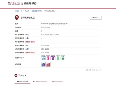 武蔵野銀行杉戸高野台支店(埼玉県北葛飾郡杉戸町高野台西1-1-3)