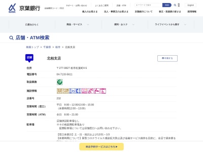 京葉銀行北柏支店(千葉県柏市松葉町4-5)