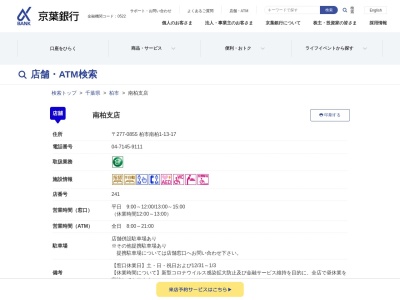 京葉銀行南柏支店(千葉県柏市南柏1-13-17)