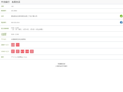 中京銀行名西支店(愛知県名古屋市西区名西2-37-16)