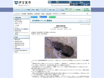 国指定天然記念物 伊万里湾カブトガニ繁殖地(日本、〒848-0044佐賀県伊万里市木須町〒848-0043多々良海岸周辺)